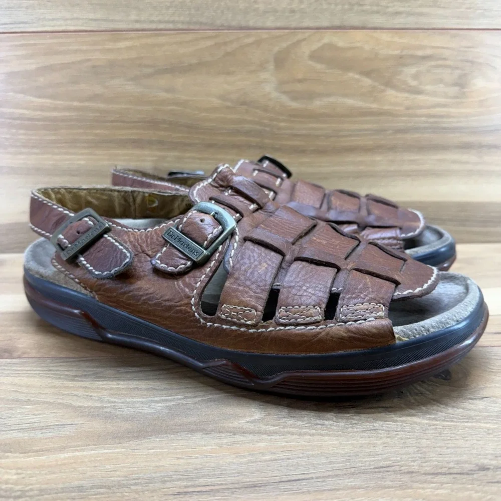 Dr Martens‎ Fisherman Sandals Mens 11 Y2K Brown Leather Slip On 8B52